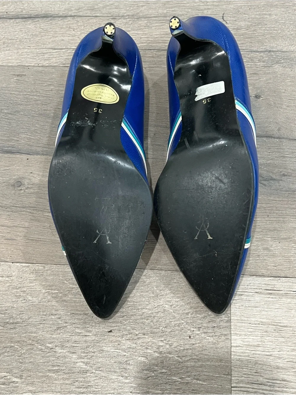 Yves Saint Laurent Cobalt Blue Pointed Leather Pumps with Braided Trim